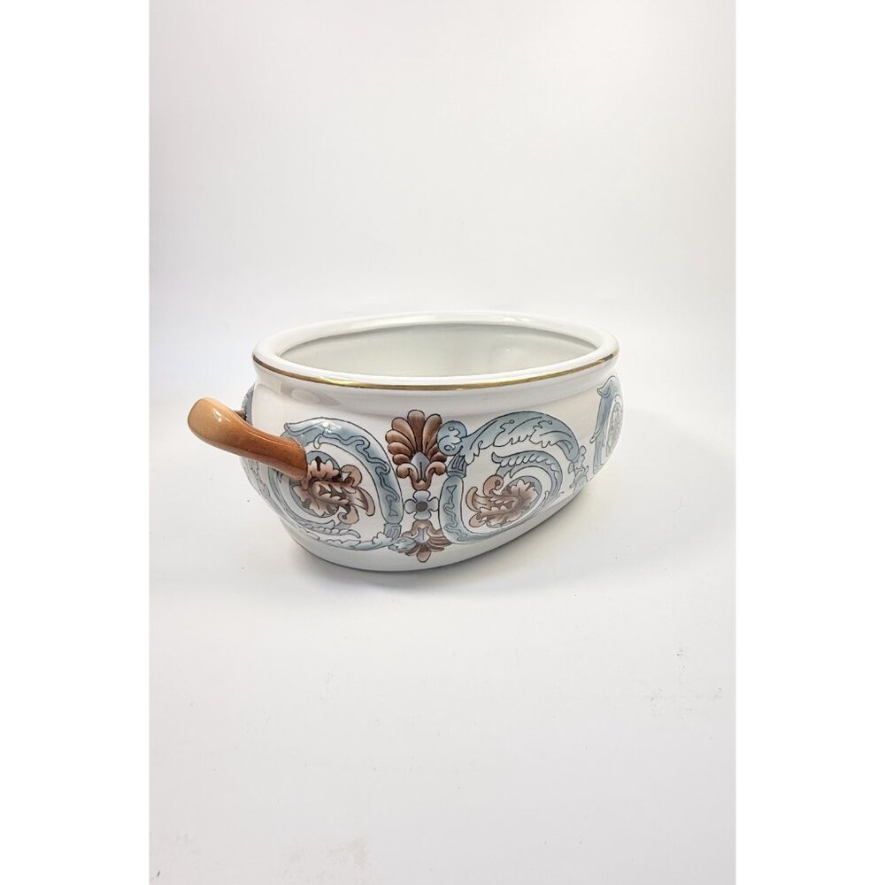 Jardiniere Planter Pot Hand Painted Handled Ceramaic Teal Brown Home Decor Decor - Picture 6 of 16